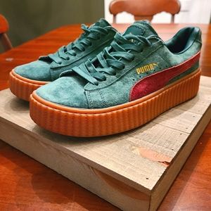 Green suede puma creepers